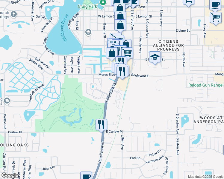 map of restaurants, bars, coffee shops, grocery stores, and more near 1181 South Pinellas Avenue in Tarpon Springs