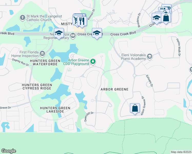 map of restaurants, bars, coffee shops, grocery stores, and more near 10125 Whisper Pointe Drive in Tampa