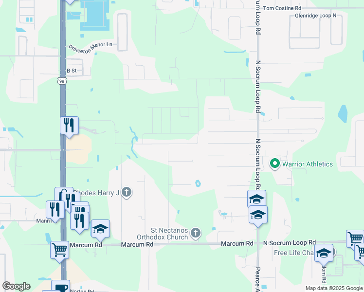 map of restaurants, bars, coffee shops, grocery stores, and more near 406 Fox Lake Drive in Lakeland