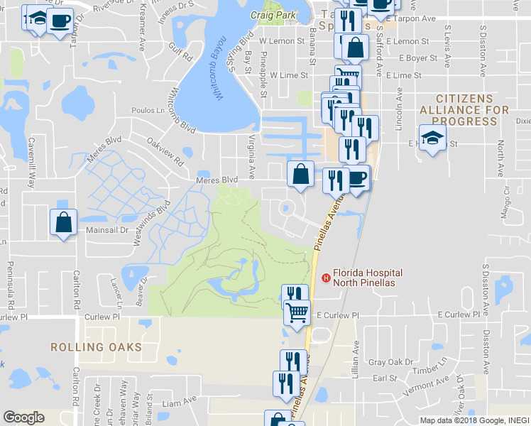 map of restaurants, bars, coffee shops, grocery stores, and more near 2022 Golfview Drive in Tarpon Springs