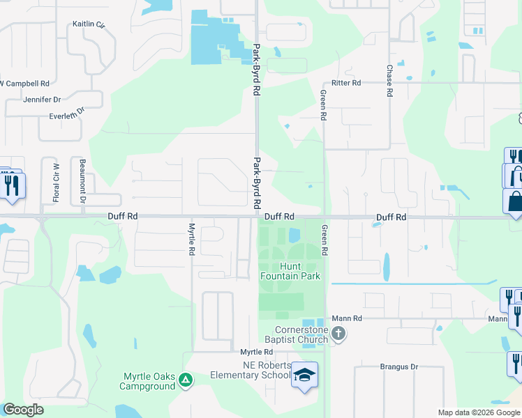 map of restaurants, bars, coffee shops, grocery stores, and more near 2035 Duff Road in Lakeland