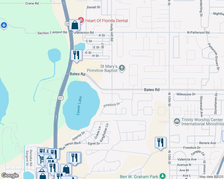 map of restaurants, bars, coffee shops, grocery stores, and more near 333 Cherokee Avenue in Haines City