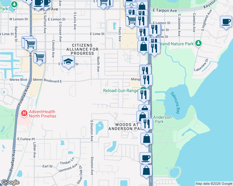 map of restaurants, bars, coffee shops, grocery stores, and more near 39820 U.S. 19 in Tarpon Springs