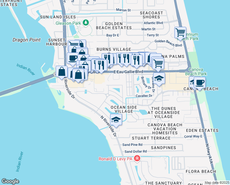 map of restaurants, bars, coffee shops, grocery stores, and more near Bismarck Way in Melbourne