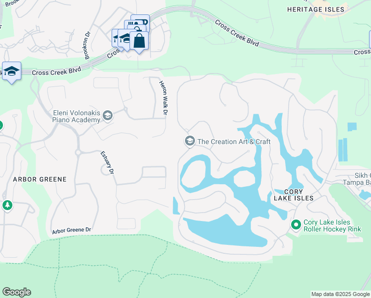 map of restaurants, bars, coffee shops, grocery stores, and more near 10644 Cory Lake Drive in Tampa