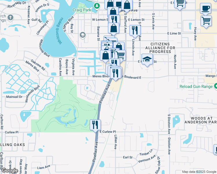 map of restaurants, bars, coffee shops, grocery stores, and more near 1171 South Pinellas Avenue in Tarpon Springs