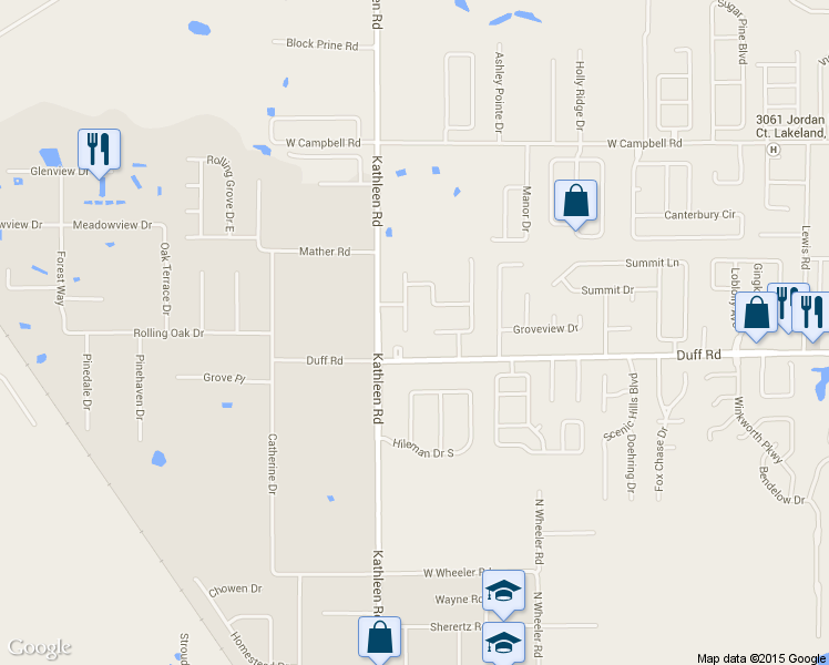 map of restaurants, bars, coffee shops, grocery stores, and more near 7417 Willow Wisp Drive West in Lakeland