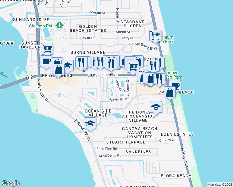 map of restaurants, bars, coffee shops, grocery stores, and more near 1800 Charlesmont Drive in Melbourne