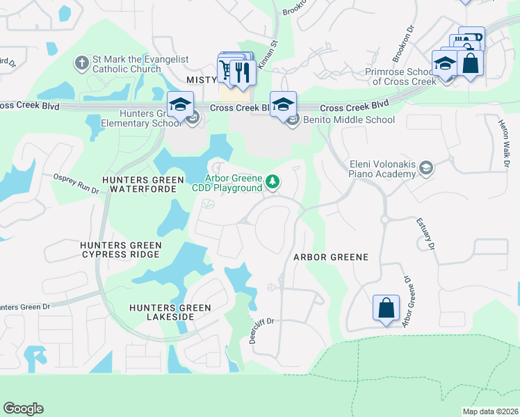 map of restaurants, bars, coffee shops, grocery stores, and more near 10192 Arbor Run Drive in Tampa