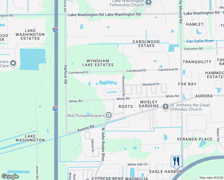 map of restaurants, bars, coffee shops, grocery stores, and more near 4375 Twin Lakes Drive in Melbourne