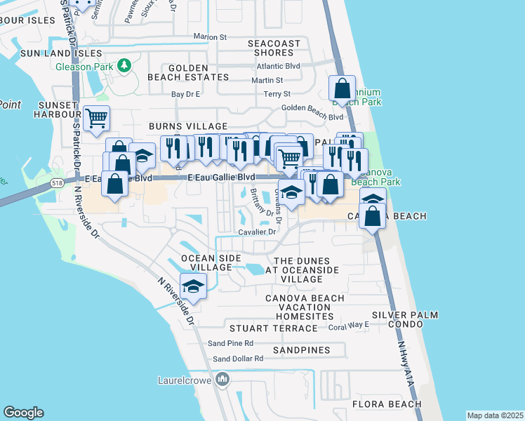 map of restaurants, bars, coffee shops, grocery stores, and more near 1899 Brittany Drive in Melbourne