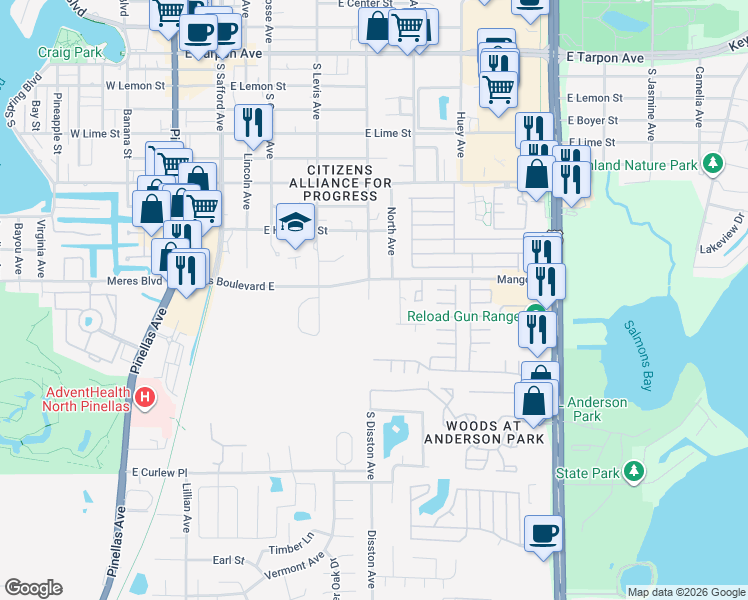 map of restaurants, bars, coffee shops, grocery stores, and more near 819 South Disston Avenue in Tarpon Springs