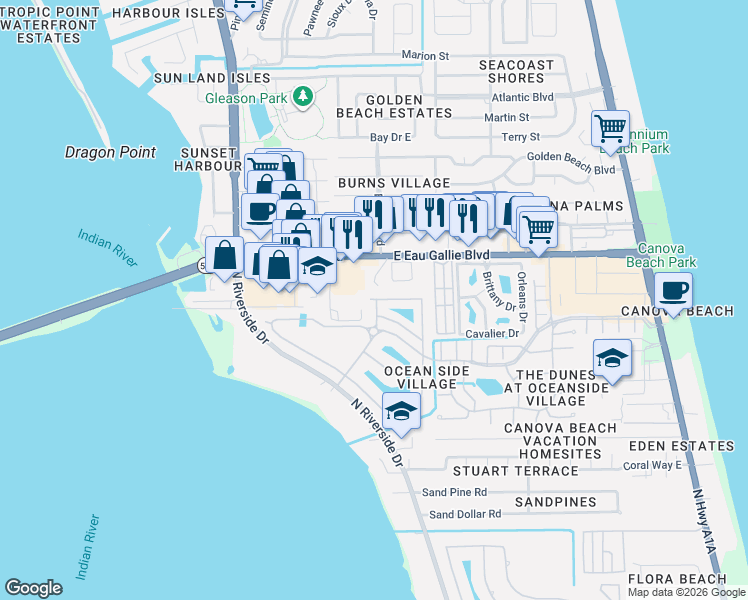 map of restaurants, bars, coffee shops, grocery stores, and more near 3551 Titanic Circle in Melbourne
