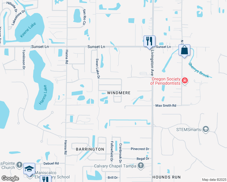 map of restaurants, bars, coffee shops, grocery stores, and more near 2319 Gnarled Oak Avenue in Lutz