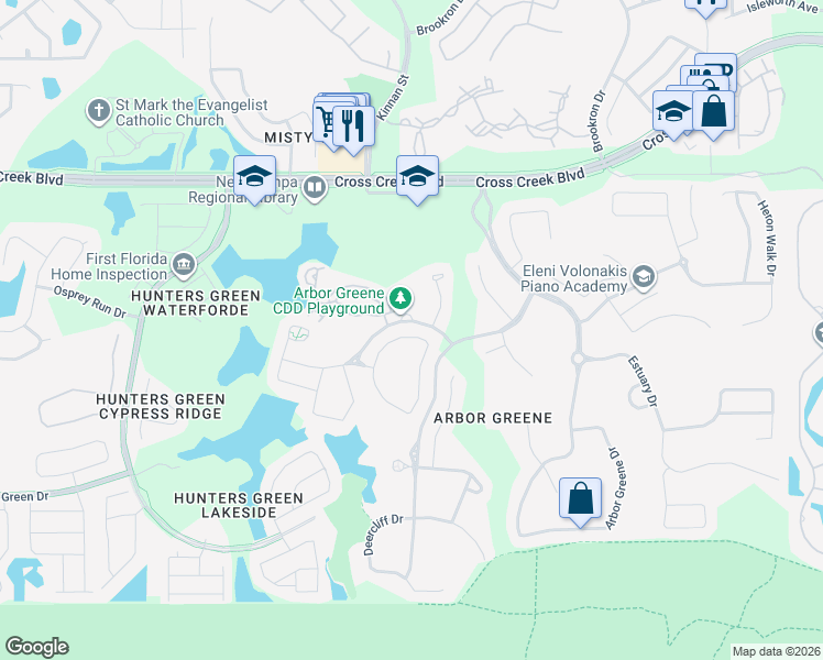 map of restaurants, bars, coffee shops, grocery stores, and more near 10122 Whisper Pointe Drive in Tampa