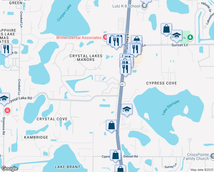 map of restaurants, bars, coffee shops, grocery stores, and more near 26b A Street in Lutz