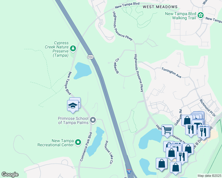 map of restaurants, bars, coffee shops, grocery stores, and more near 18306 Weyburne Avenue in Tampa