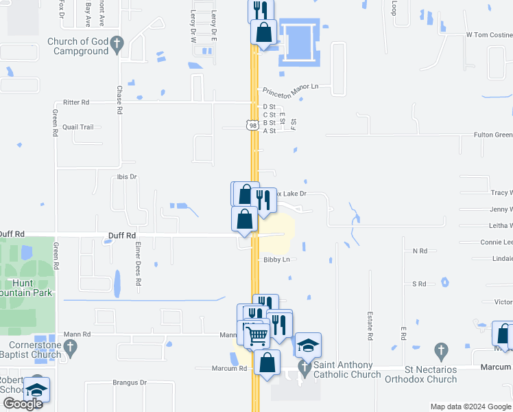 map of restaurants, bars, coffee shops, grocery stores, and more near 7425 U.S. 98 in Lakeland