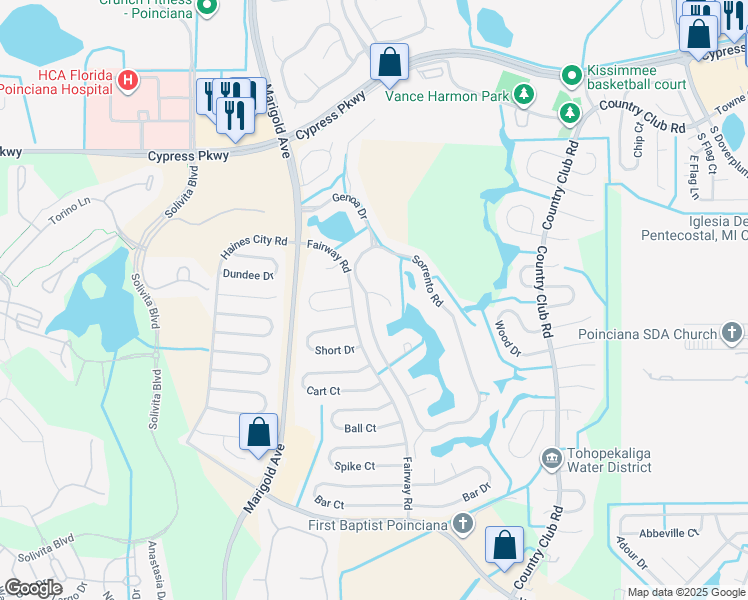 map of restaurants, bars, coffee shops, grocery stores, and more near 469 Sorrento Road in Kissimmee
