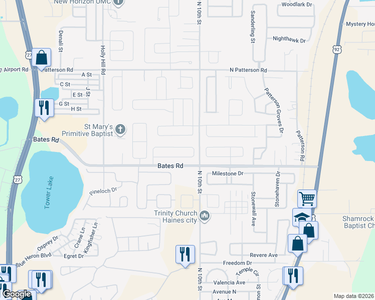 map of restaurants, bars, coffee shops, grocery stores, and more near 480 Monticelli Drive in Haines City