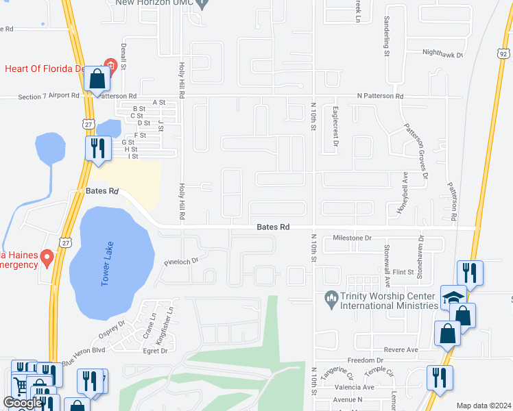 map of restaurants, bars, coffee shops, grocery stores, and more near 412 Monticelli Drive in Haines City