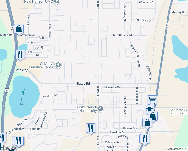 map of restaurants, bars, coffee shops, grocery stores, and more near 480 Monticelli Drive in Haines City