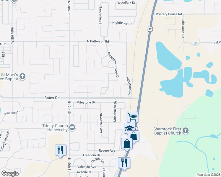 map of restaurants, bars, coffee shops, grocery stores, and more near 1031 Mandarin Way in Haines City