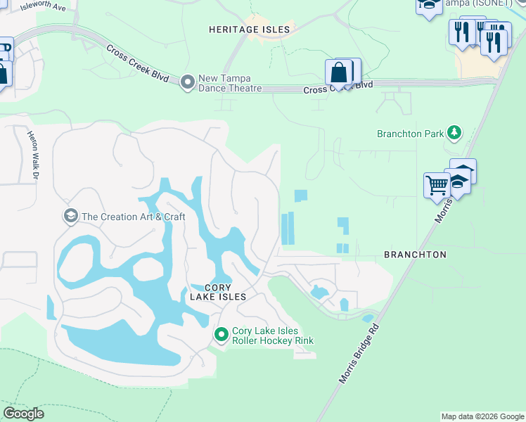 map of restaurants, bars, coffee shops, grocery stores, and more near 18039 Java Isle Drive in Tampa