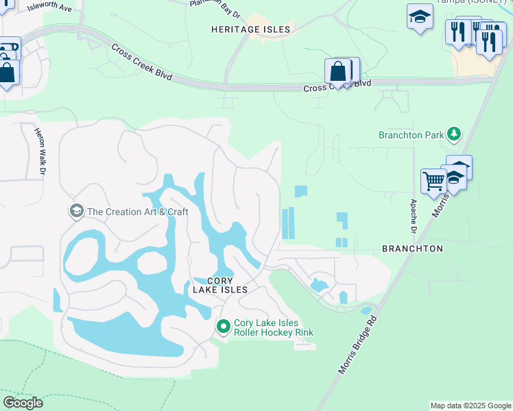 map of restaurants, bars, coffee shops, grocery stores, and more near 18048 Java Isle Drive in Tampa