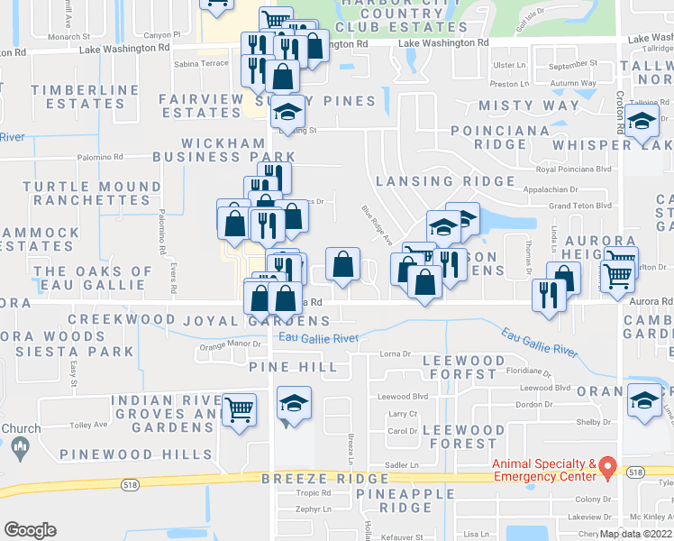 map of restaurants, bars, coffee shops, grocery stores, and more near 1841 Temple Terrace in Melbourne