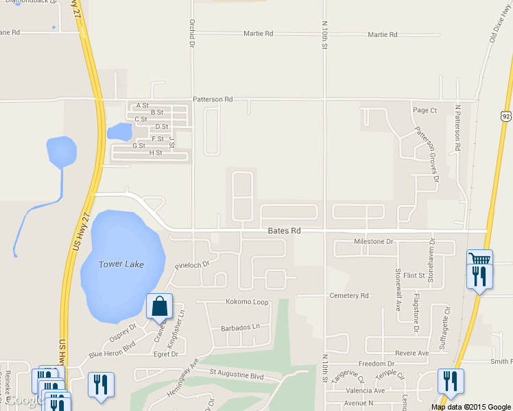 map of restaurants, bars, coffee shops, grocery stores, and more near 412 Monticelli Drive in Haines City