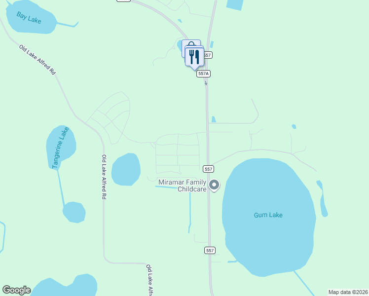 map of restaurants, bars, coffee shops, grocery stores, and more near 2706 State Road 557 in Lake Alfred