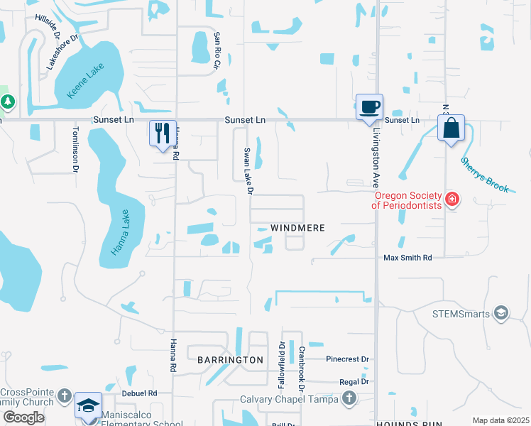 map of restaurants, bars, coffee shops, grocery stores, and more near 2307 Southern Lites Avenue in Lutz