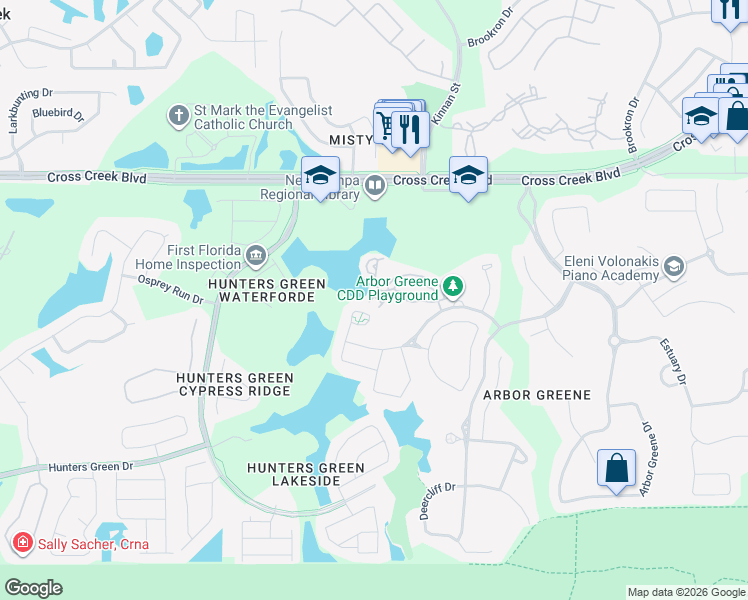map of restaurants, bars, coffee shops, grocery stores, and more near 10144 Arbor Run Drive in Tampa