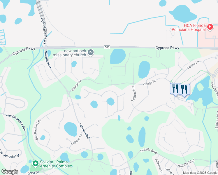 map of restaurants, bars, coffee shops, grocery stores, and more near 4411 Via Roma Street in Poinciana