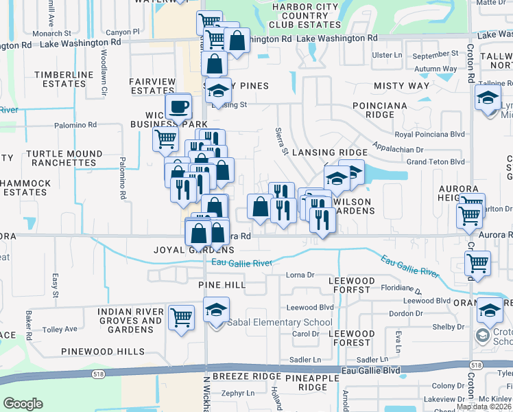 map of restaurants, bars, coffee shops, grocery stores, and more near 1857 Temple Terrace in Melbourne