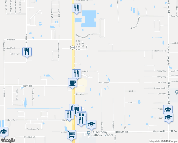 map of restaurants, bars, coffee shops, grocery stores, and more near 7425 U.S. 98 in Lakeland