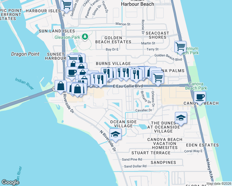 map of restaurants, bars, coffee shops, grocery stores, and more near 3551 Titanic Circle in Melbourne