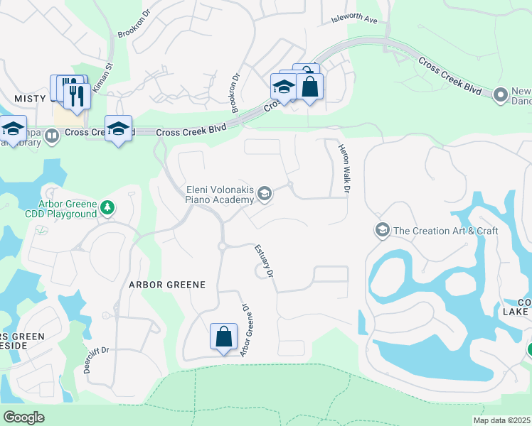 map of restaurants, bars, coffee shops, grocery stores, and more near 10209 Thicket Point Way in Tampa