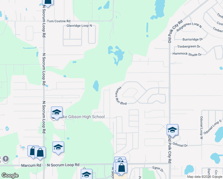 map of restaurants, bars, coffee shops, grocery stores, and more near 573 Hunters Run Boulevard in Lakeland