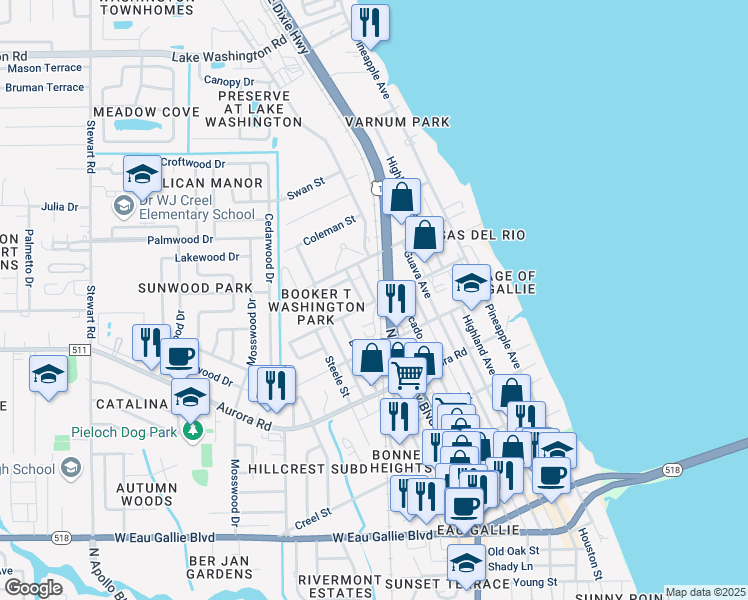 map of restaurants, bars, coffee shops, grocery stores, and more near 956 Mathers Street in Melbourne