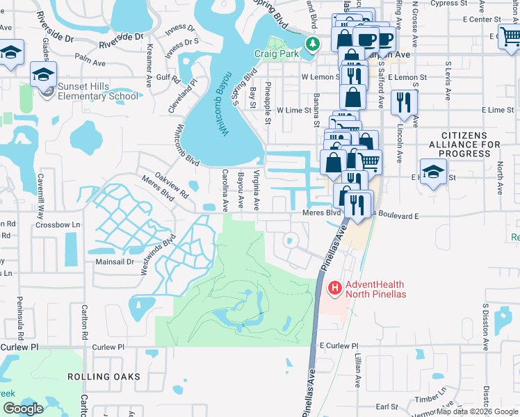 map of restaurants, bars, coffee shops, grocery stores, and more near 806 Virginia Avenue in Tarpon Springs