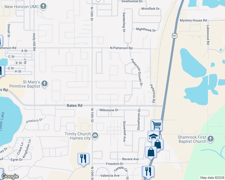map of restaurants, bars, coffee shops, grocery stores, and more near 435 Eaglecrest Drive in Haines City
