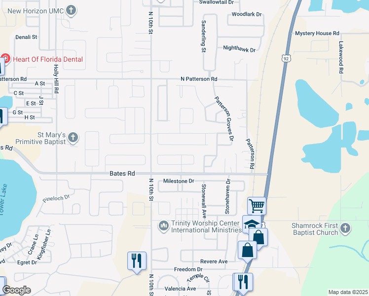 map of restaurants, bars, coffee shops, grocery stores, and more near 435 Eaglecrest Drive in Haines City