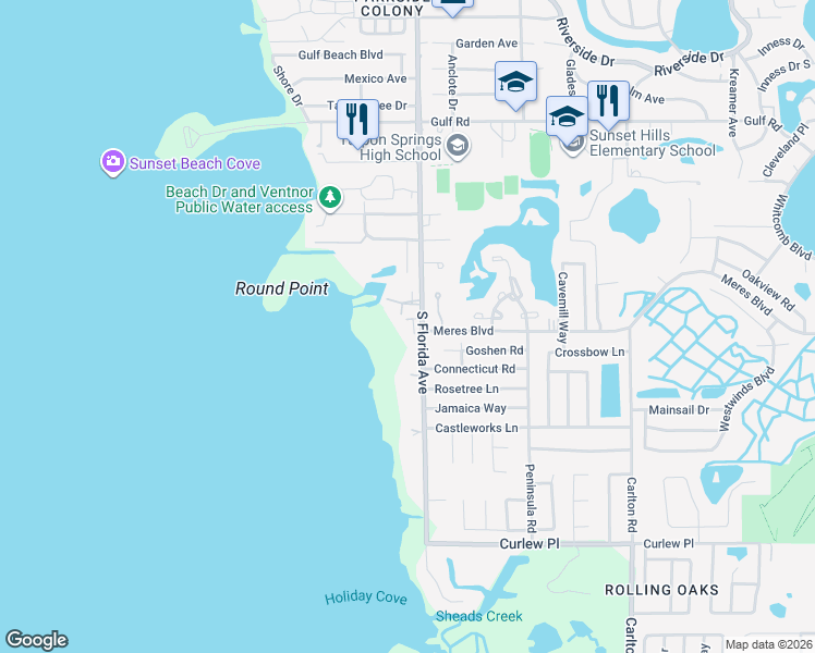 map of restaurants, bars, coffee shops, grocery stores, and more near 305 Tarpon Point in Tarpon Springs