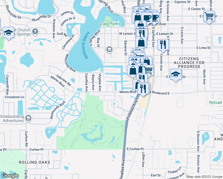 map of restaurants, bars, coffee shops, grocery stores, and more near 844 Callista Cay Loop in Tarpon Springs