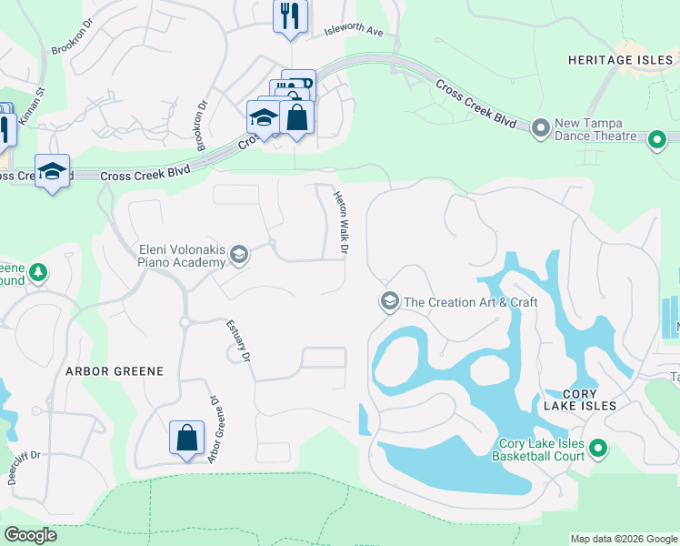 map of restaurants, bars, coffee shops, grocery stores, and more near 10229 Quails Landing Avenue in Tampa