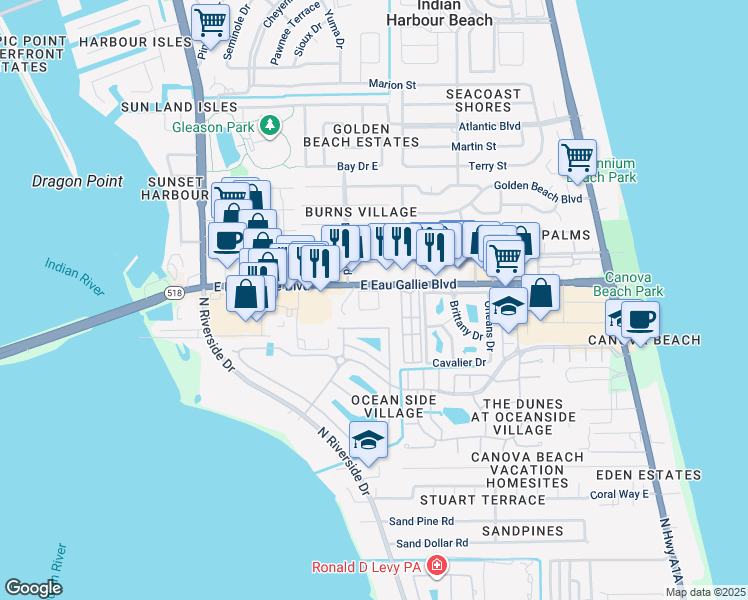 map of restaurants, bars, coffee shops, grocery stores, and more near 79 Blue Bird Boulevard in Melbourne