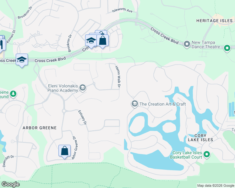map of restaurants, bars, coffee shops, grocery stores, and more near 10227 Quails Landing Avenue in Tampa