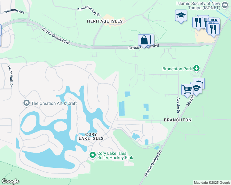 map of restaurants, bars, coffee shops, grocery stores, and more near 10913 Cory Lake Drive in Tampa